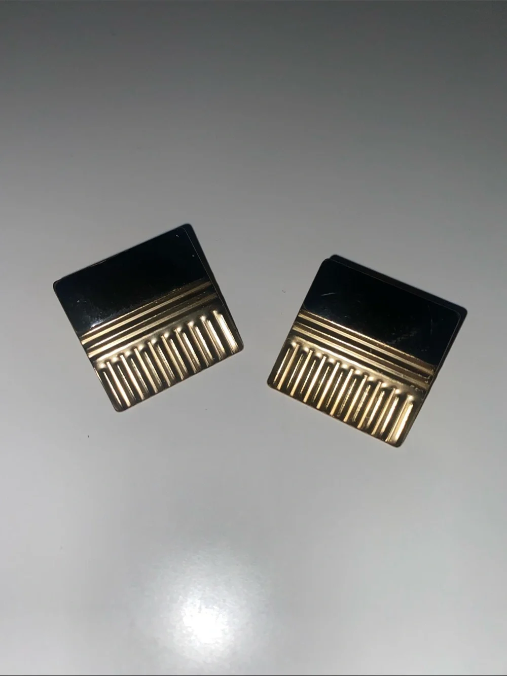 Black Gold Square Large Statement Studs Earrings